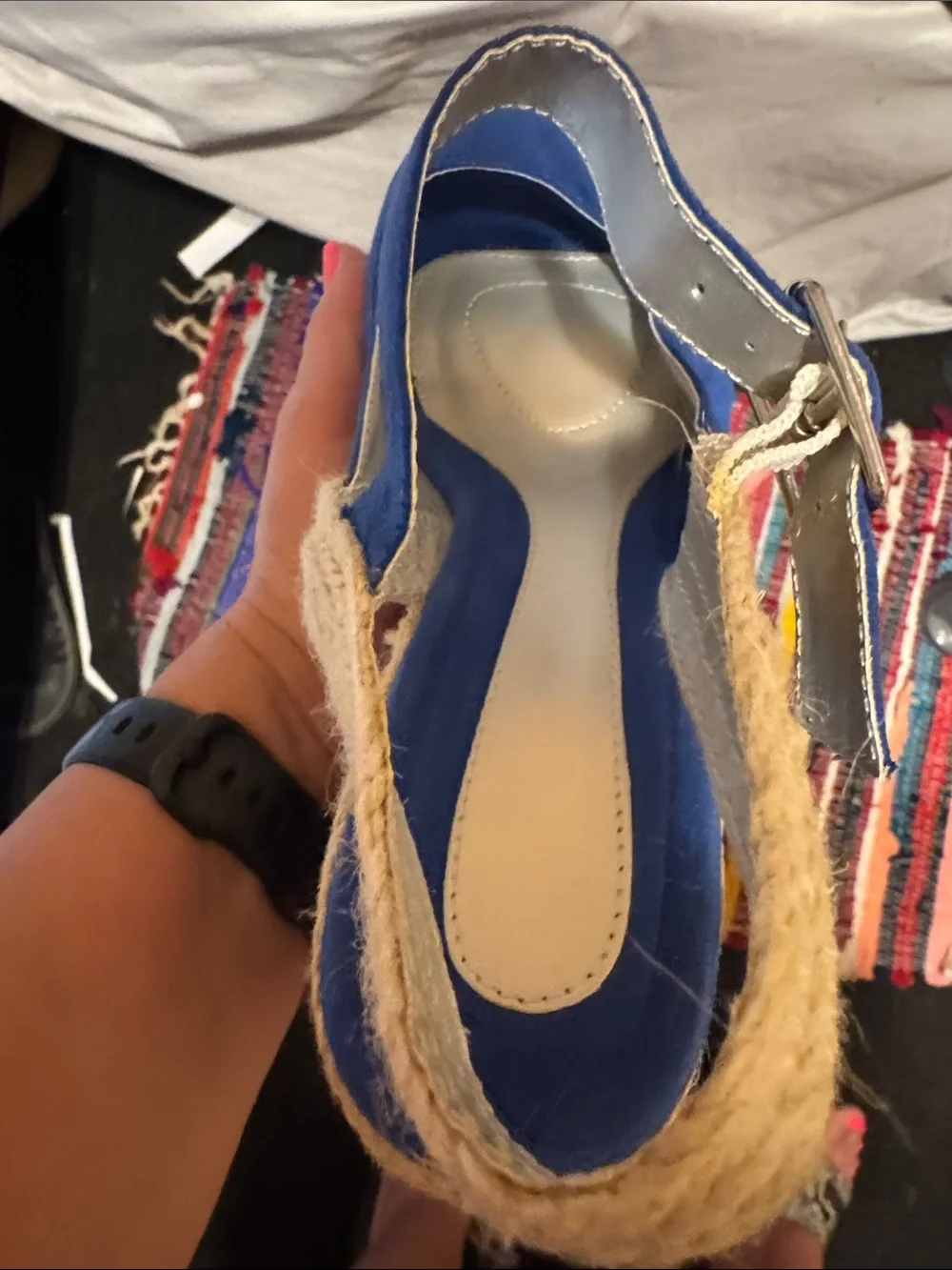 Blue faux Suede Peep-Toe Slingback Wedges size 8